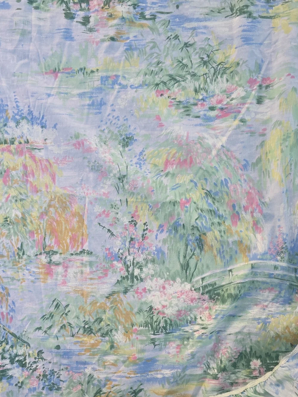 Vintage Springmaid Camille Scenic Watercolor Garden Bridge Twin Fitted Sheet